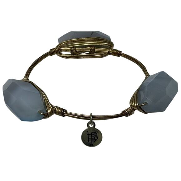 Bourbon and Bowties Gold Tone Bangle Bracelet Wire Wrapped Blue Faceted Stones - Picture 1 of 3